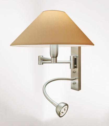 AHMES in brushed chrome with lampshade in Seta moka (fabric from category 3)