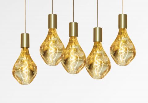 ARTEMIS 5 # in brushed brass with five gold bulbs