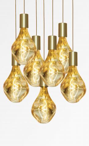 ARTEMIS 7 o48 in brushed brass with seven gold bulbs