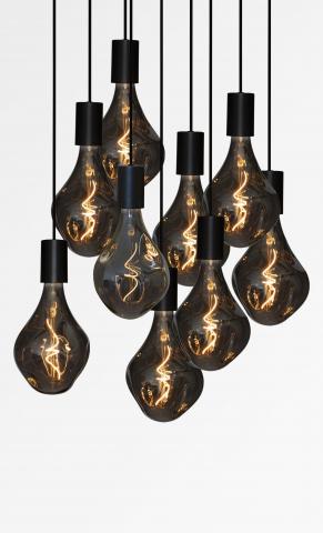 ARTEMIS SQUARE 9 in brushed bronze with nine silver bulbs