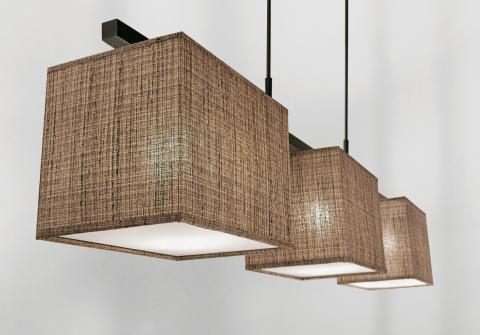 ASSIOUT 3 in brushed bronze with lampshades in Turda châtain (fabric from category 3)