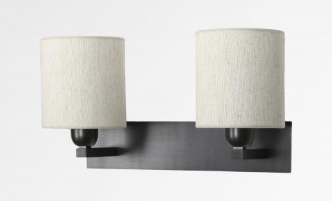 MONTOU in brushed bronze with lampshades in Lin Naxos (fabric from category 2)
