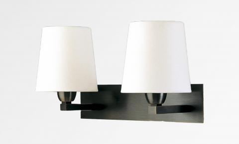 MONTOU in brushed bronze with lampshades in Chinette ivoire (fabric from category 0)