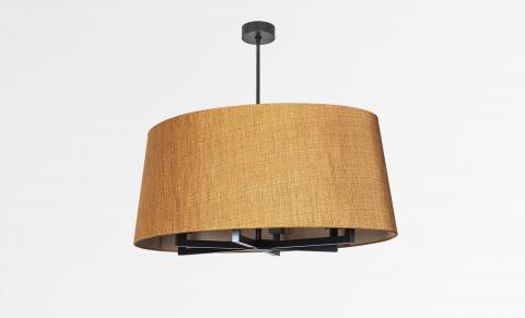 TOURAH 6 OVALE in brushed bronze with lampshade L90cm in Turda abricot (fabric from category 3)
