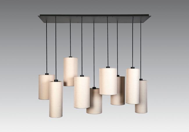 ZIBAL 9 in brushed bronze with lampshades in Dreams bambou (fabric from category 2)