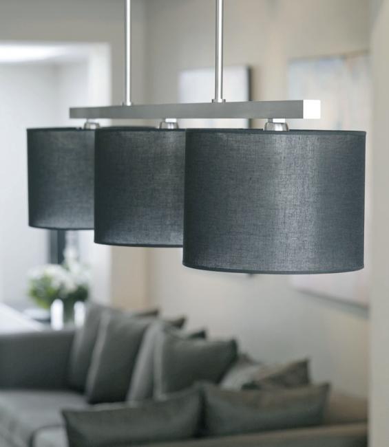 TEFNOUT 3 in brushed nickel with lampshades in Maille fumée (fabric from category 1)