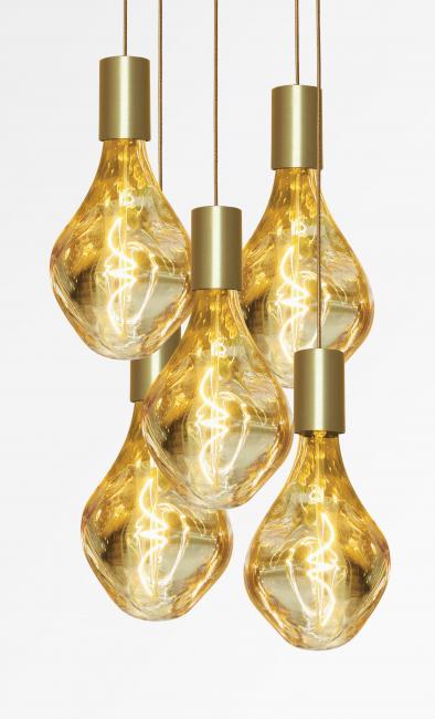 ARTEMIS 5 o26 in brushed brass with five gold bulbs