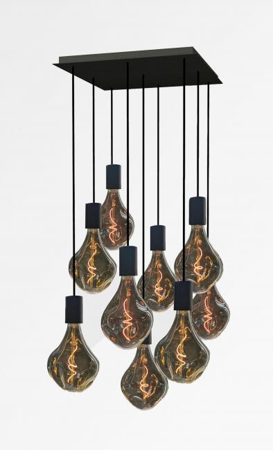 ARTEMIS SQUARE 9 in brushed bronze with nine silver bulbs