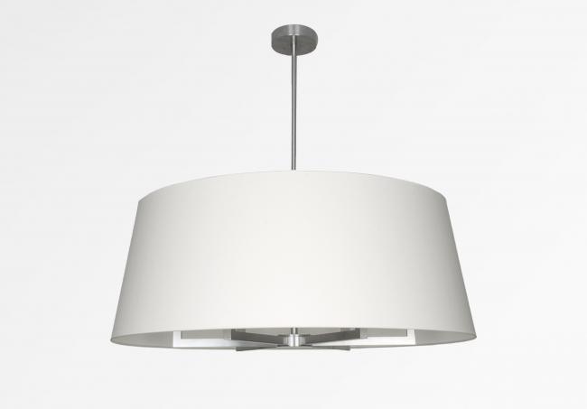 TOURAH 6 LARGE in brushed chrome with lampshade Ø90cm in Chinette ivoire (fabric from category 0)