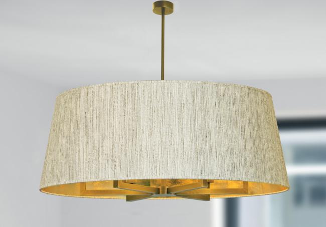 TOURAH 6 LARGE in light bronze with lampshade Ø90cm in Turda blond (fabric from category 3) inside gold leaf