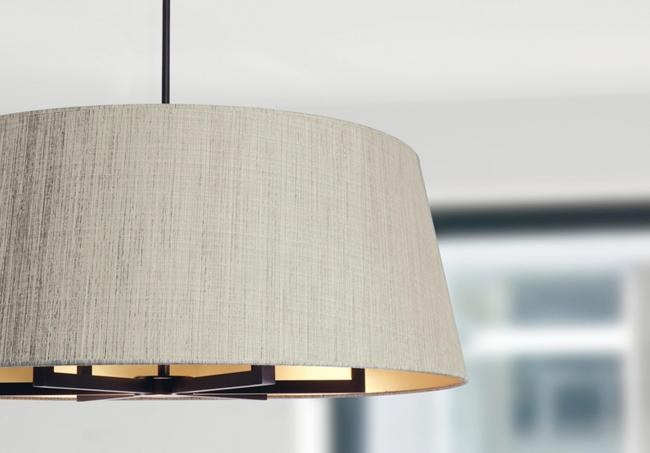 TOURAH 6 LARGE in brushed bronze with lampshade Ø90cm in Turda blond (fabric from category 3) inside gold